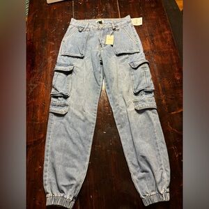 Forever 21 Stylish Light Blue Cargo Jeans